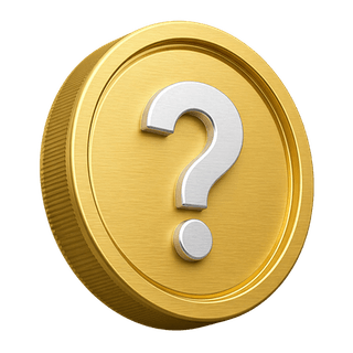 Gold 3D coin featuring a question mark, used as a decorative element on the FAQ page